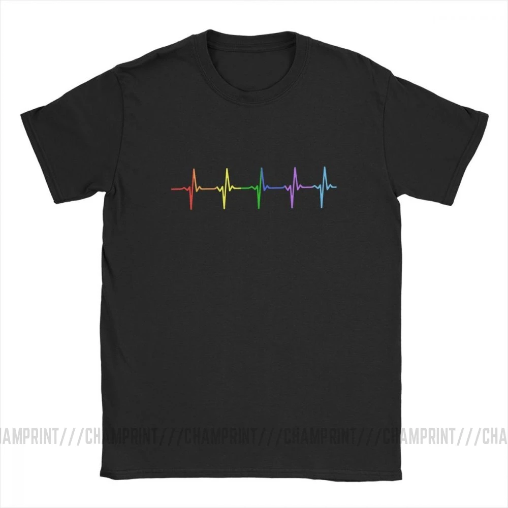 Мужские футболки Rainbow Pulse Hearbeat винтажные хлопковые с короткими рукавами и круглым