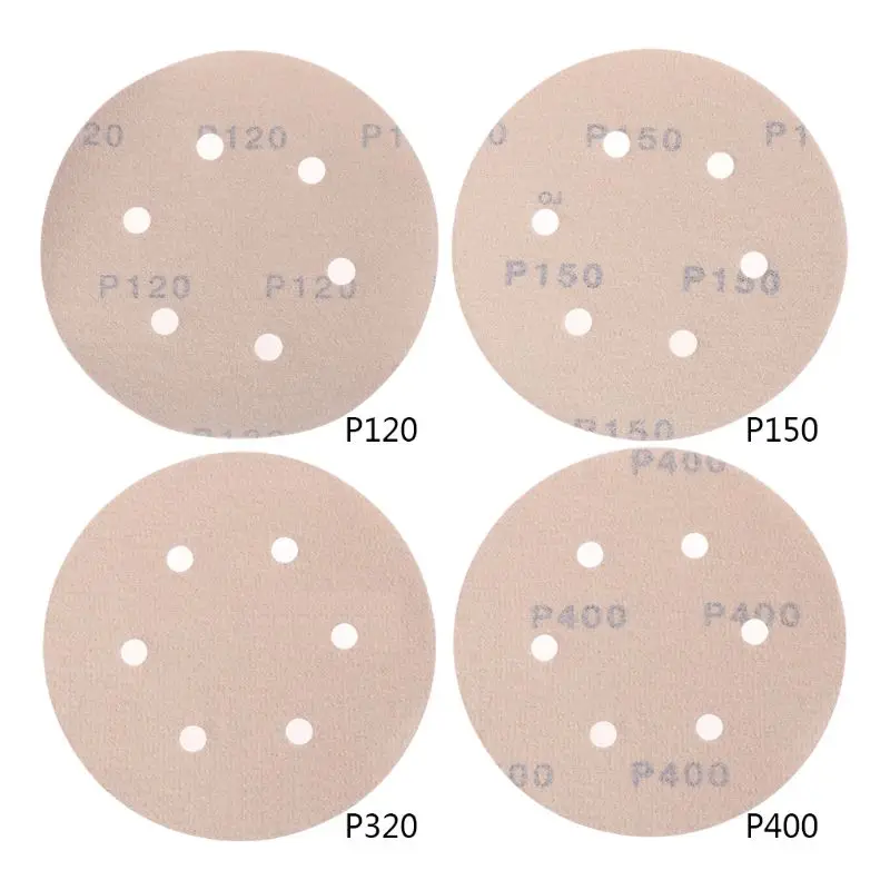 

10PCS 6 Inch 6 Holes Sanding Discs 10PCS 120 150 320 400 Grit Sandpaper Assortment Hook and Loop Sander Paper