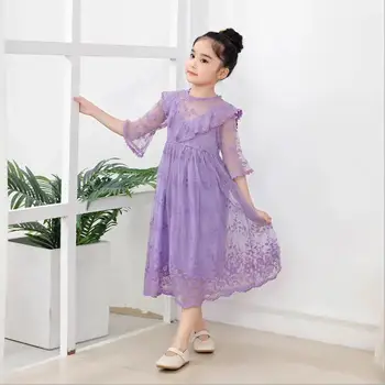 

Girls' lace dress Children's knee length dress Size 110-150cm 2020 Summer Good quality Kids Dresses