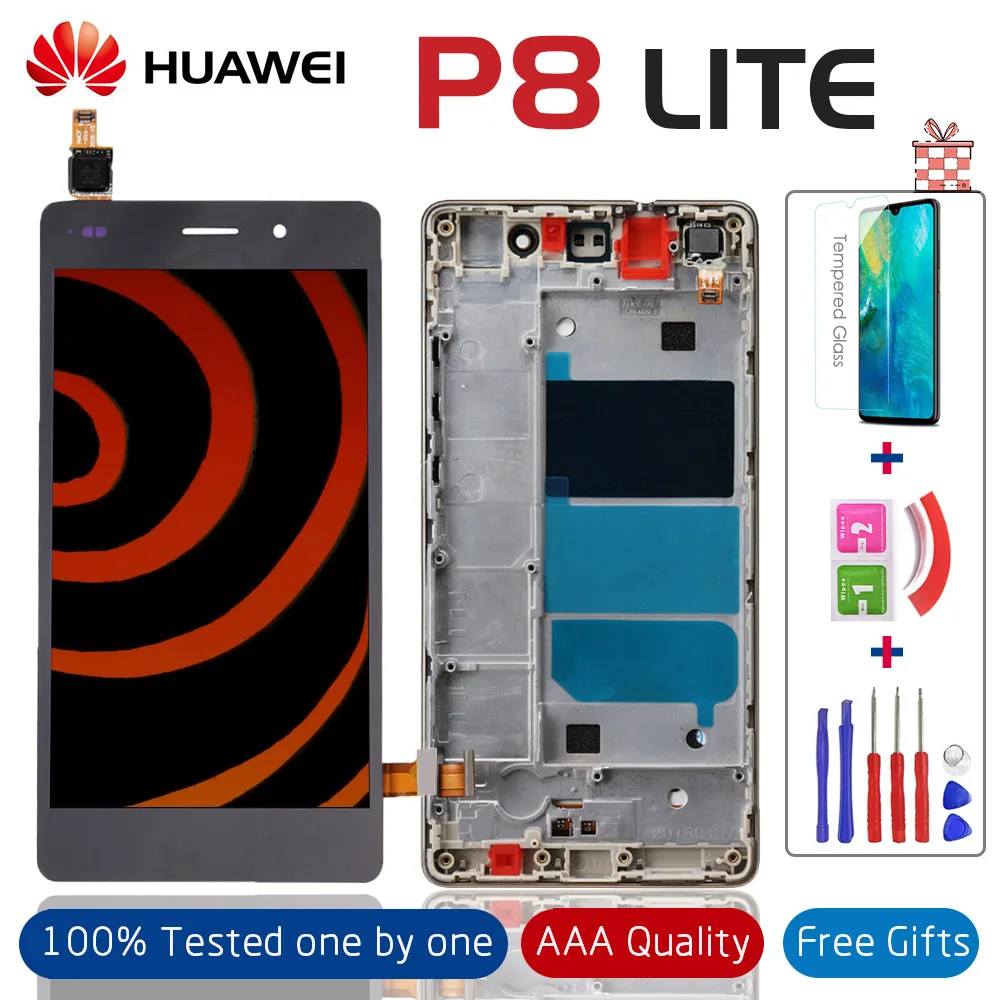 

100% Teste 5.0"for HUAWEI P8 Lite 2016 LCD Display Touch Screen with Frame Digitizer Assembly For HUAWEI P8 LITE ALE-L21 IPS LCD