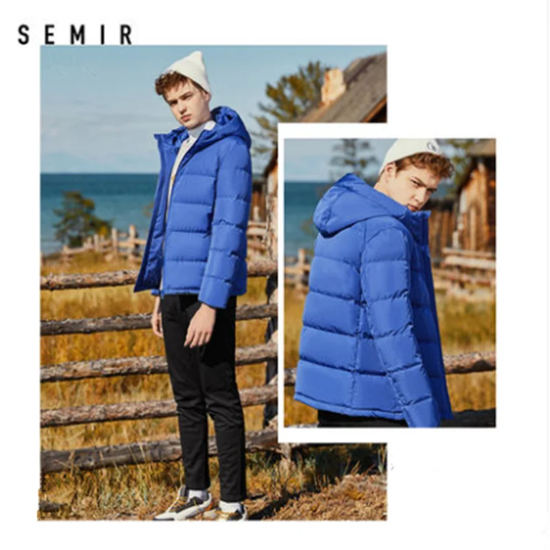 SEMIR, зимний мужской пуховик, новые пары, плотные пальто, 90% утиный пух, ультра-светильник, тонкий, с капюшоном, с хлопковой подкладкой, одноцветная верхняя одежда для мужчин