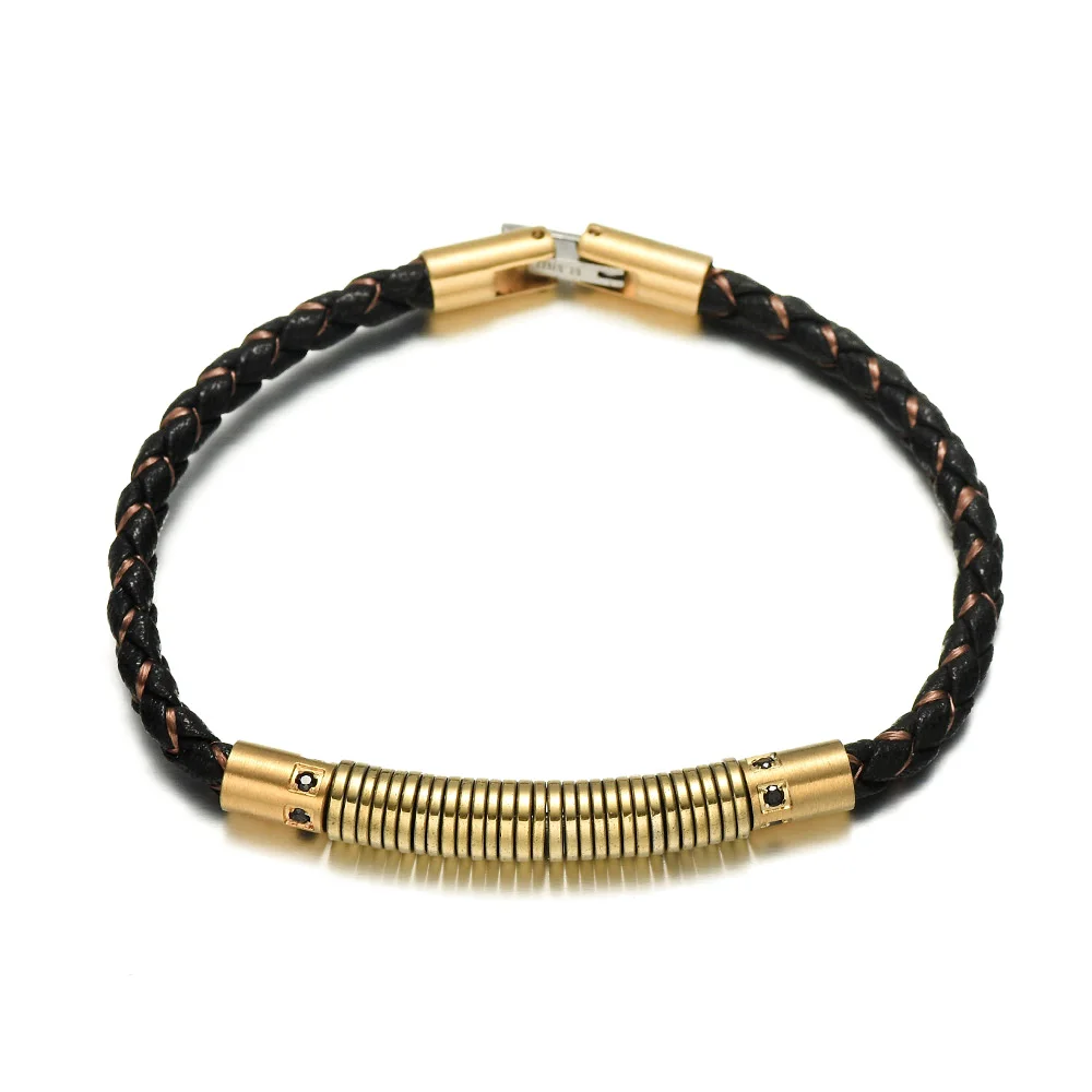RUIMO Luxury Stainless Steel Wire and Detachable Natural Stone Bead Jewelry Men and Women Leather Bracelet for DIY - Окраска металла: CS007 5
