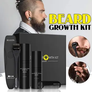 

Bellezon 4Pcs/set Beard Growth Kit Hair Growth Enhancer Thicker Oil Nourishing Essence Leave-in Conditioner Beard Care with Comb