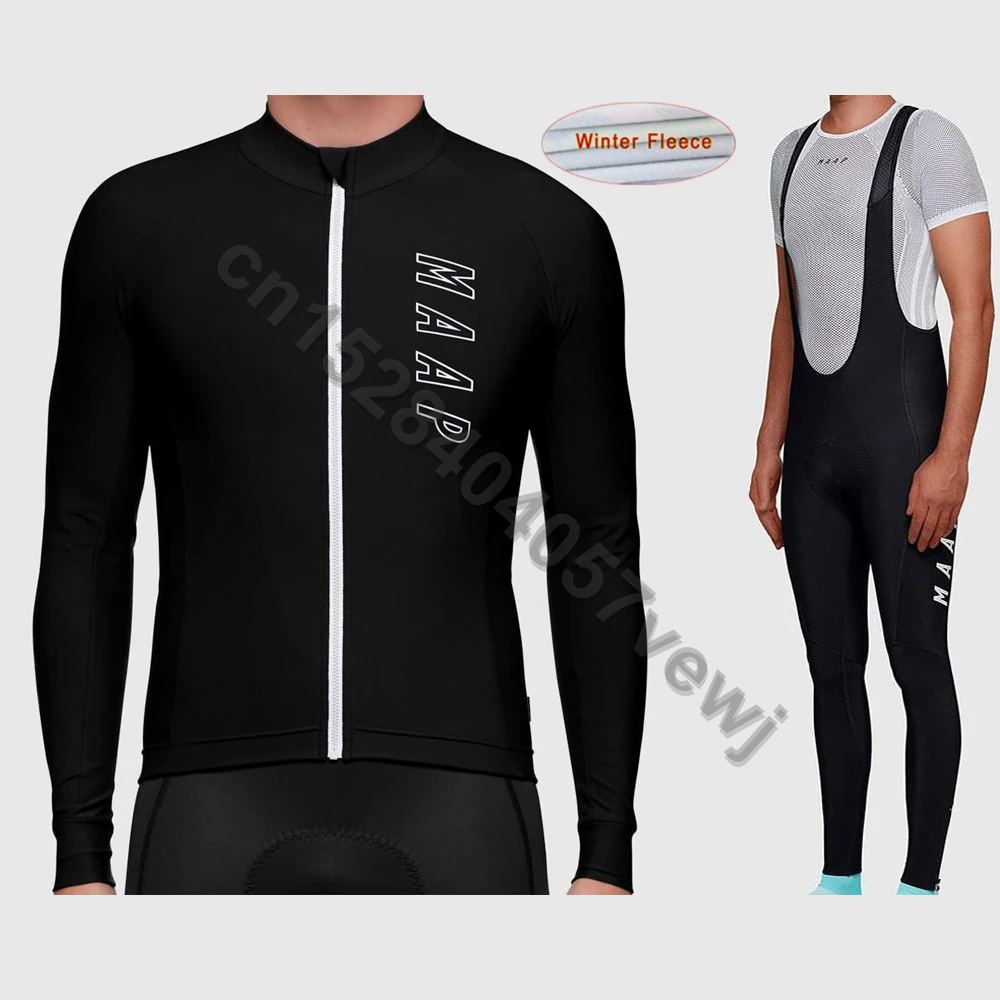 Pro MAAP Мужская одежда для велоспорта с длинным рукавом Ropa Ciclismo Invierno Hombre зимний теплый флисовый комплект для велоспорта из джерси и комбинезона - Цвет: Белый