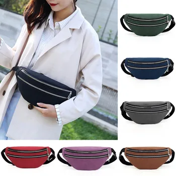 

Fashion Women Waist pack Solid Color Shoulder Hand bag Mobile phone Messenger Bag zipper Chest bag