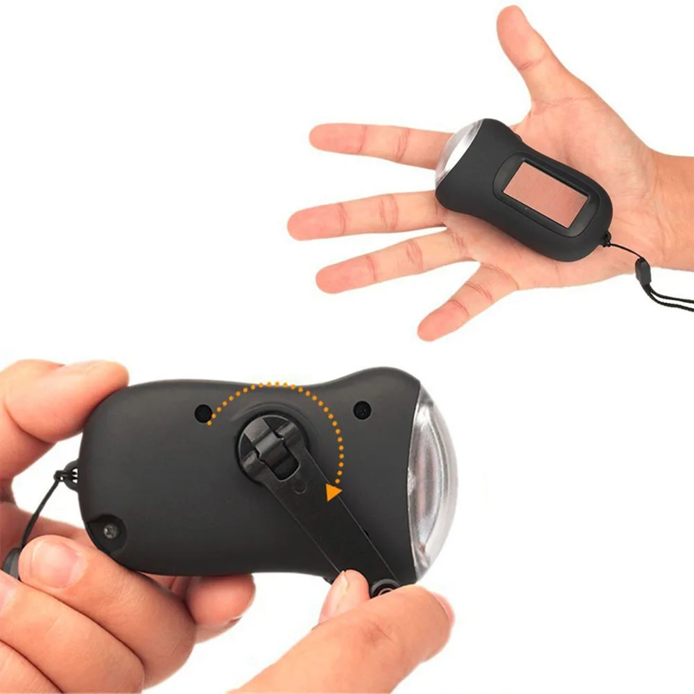 

Mini LED Hand Crank Dynamo Solar Power Rechargeable Carabiner Camping Flashlight THJ99