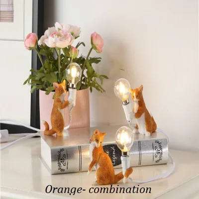 Orange-Combination LukLoy скандинавский котенок Настольная лампа кота прикроватная настольная лампа мини-подарок лампа на день рождения Домашний декор ночник для спальни светильники - Цвет абажура: Orange-Combination