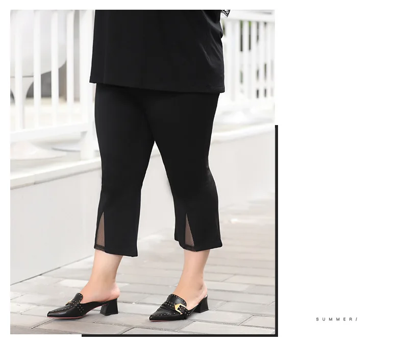 TUHAO Summer Women Office Lady Elegant Black Pants Casual High Waist Women Plus Size 7XL 6XL 5XL 4XL Elastic Capri Female WM55