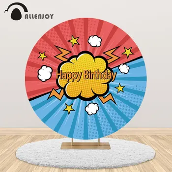 

Allenjoy Superhero Theme Round Backdrop Colorful City Birthday Circle Background Photo Studio Child Candy Tableclndy Table Cover