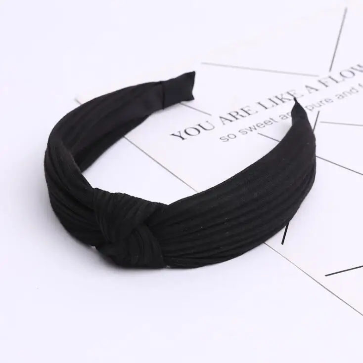 Однотонная мягкая завязанная повязка для волос для женщин Дамский тюрбан Широкий Простой обруч для волос аксессуары для волос головной убор - Цвет: black