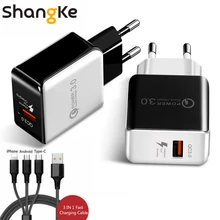 QC3.0 Зарядное устройство USB Зарядное устройство Micro USB кабель для samsung Xiaomi huawei USB адаптер для путешествий для iPhone X, 8, 8 Plus, с 3-в-1 кабель