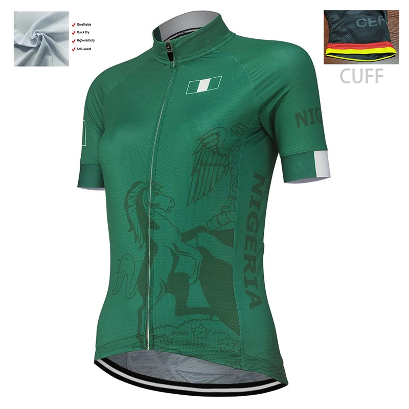 

Green Ms. NIGERIA Global Factory Team Road Outdoor Race Cycling Jersey Breathable Polyester Customizable