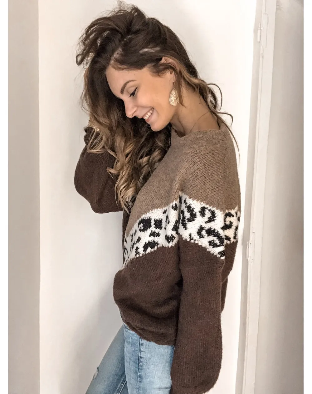 Женские свитера с леопардовым принтом, вязаные, лоскутные, в клетку, теплые, осень, зима, Круглый ворот, Повседневный, свободный, плюс размер, 5XL, Женский пуловер