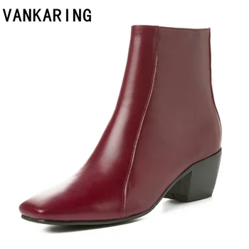 

fashion smiple high heels women zipper ankle boots new black red square toe ladies boots autumn winter chelsea boots plus size