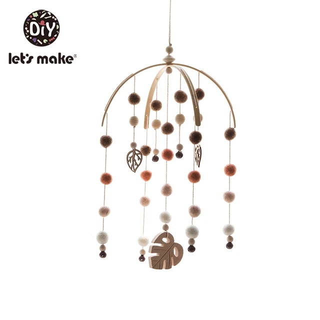 Let'S Make Wood Baby Bed Toys Gift Crib Mobile Infant Room Stroller Music Baby Felt Wool Ball Rattles Wooden Teether Toys Leaf Set