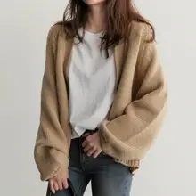 Кардиган, женский свитер, длинный рукав, однотонный, свободный, вязаный, осень и зима, для отдыха, кардиган, пальто, дикая, Джерси, mujer