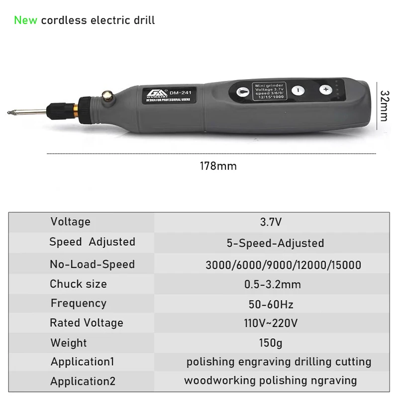 Mini Electric Grinder Set Cordless Drill Rotary Tool Wood Carving Pen for Milling Engraving 3.6V USB Charger LED Working Light carving tool electric engraving pen milling cutter tools