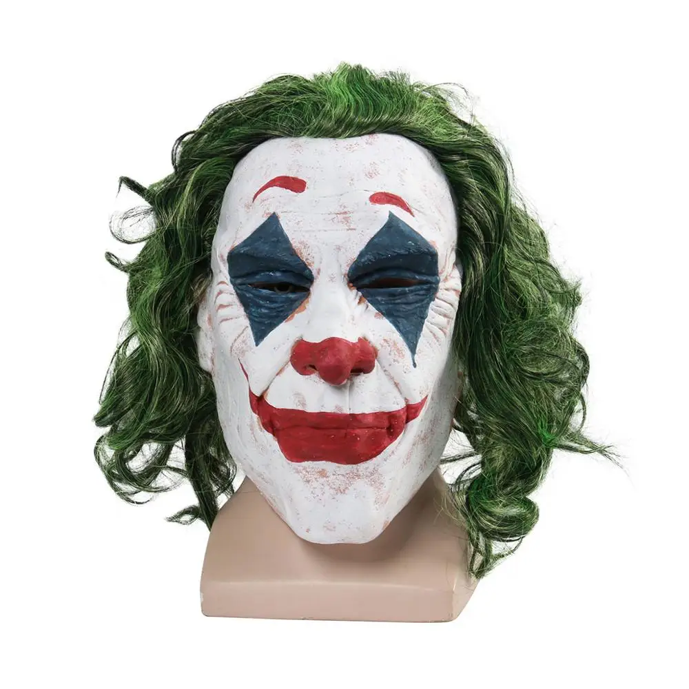 new joker mask Джокер Косплей Маска Ужас страшный фильм Джокер клоун маска с зелеными волосами парик Хэллоуин Латексная Маска карнавальный костюм реквизит - Цвет: new joker mask