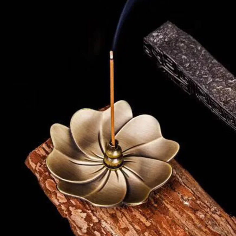 

Flower Shape Vintage Metal Backflow Incense Burner Alloy Fragrance Furnace Plate Perfume Home Decor Zen Incense Holder Buddhist