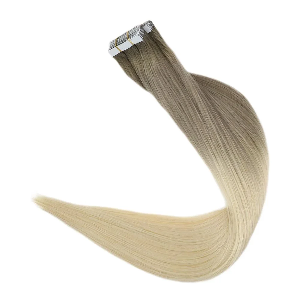 8T18T60 Full Shine Tape in Hair Extensions 50 Gram Glue On Hair Balayage Color Machine Remy Human Hair Extensions Invisible Hair Tapes - Цвет: 8T18T60