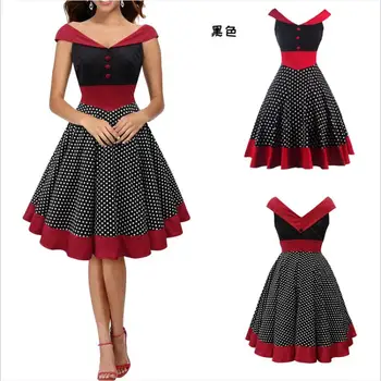 

50s Hepburn Style Vintage Dress Vintage Dress Polka Dot Dress Fashion Lady High Waist Party Dress