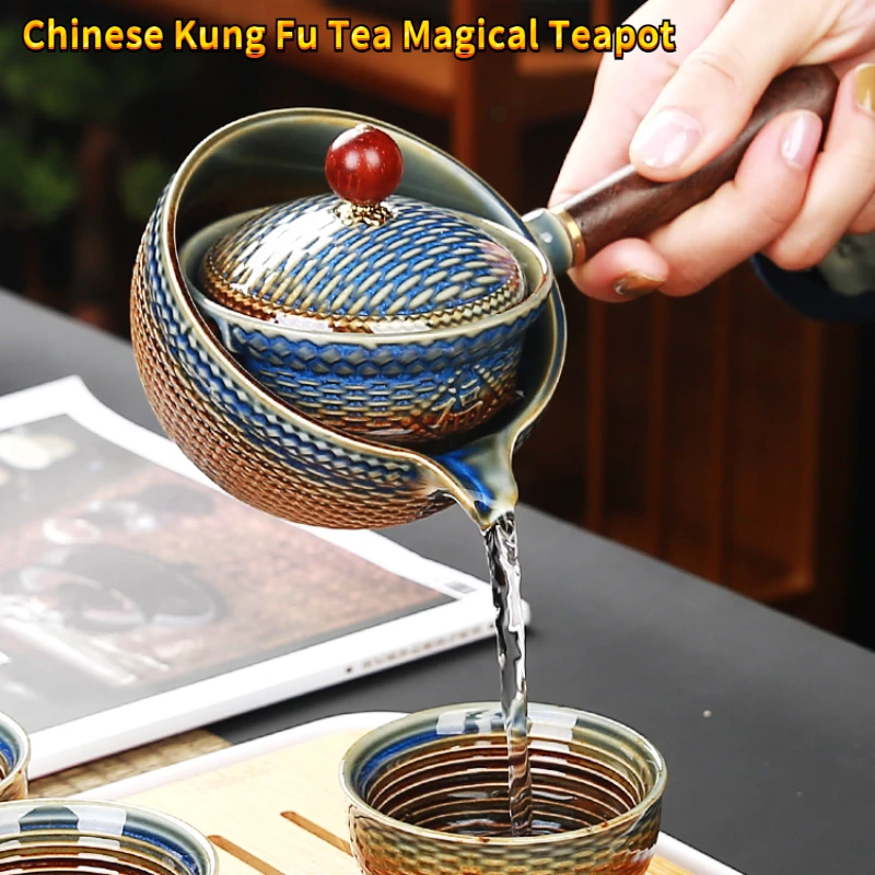 caldera sucesor Converger Tetera mágica de Kung Fu chino, herramientas para beber té, juego de té de  cerámica, mango de madera, tetera automática, elaboración de té|Sets de  juegos de té| - AliExpress