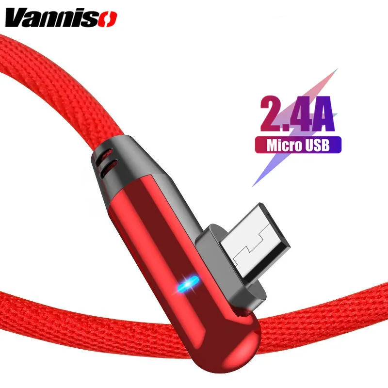 Кабель Micro USB Vanniso 90 градусов кабель MicroUSB 1 м 2 м для samsung S7 S6 2,4 А Быстрая зарядка для huawei Xiaomi Tablet кабели для передачи данных