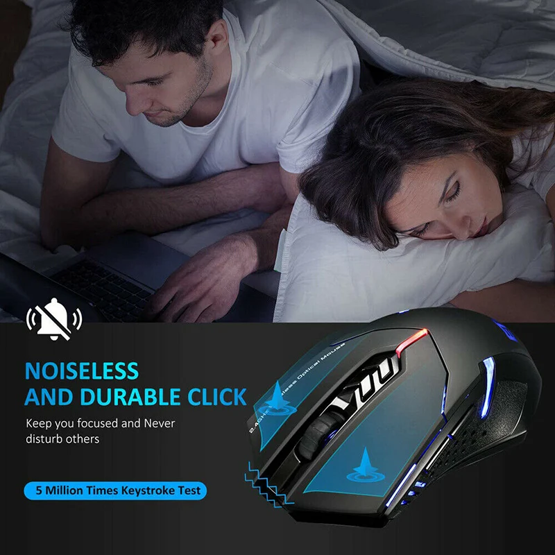 Беспроводная игровая мышь с тихим кликом оптической 2400 dpi для ПК ноутбука офиса DQ-Drop