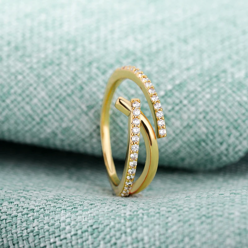 Zircon Cross Geometry Rings For Women Stainless Steel Cubic Zirconia Couple Ring