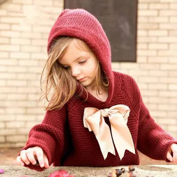 

Baby Girls Bowknot Sweater Spring Autumn Knitted Hooded Jackets Fashion Tassel Newborn Coats Long Sleeve Children Knitwear Tops
