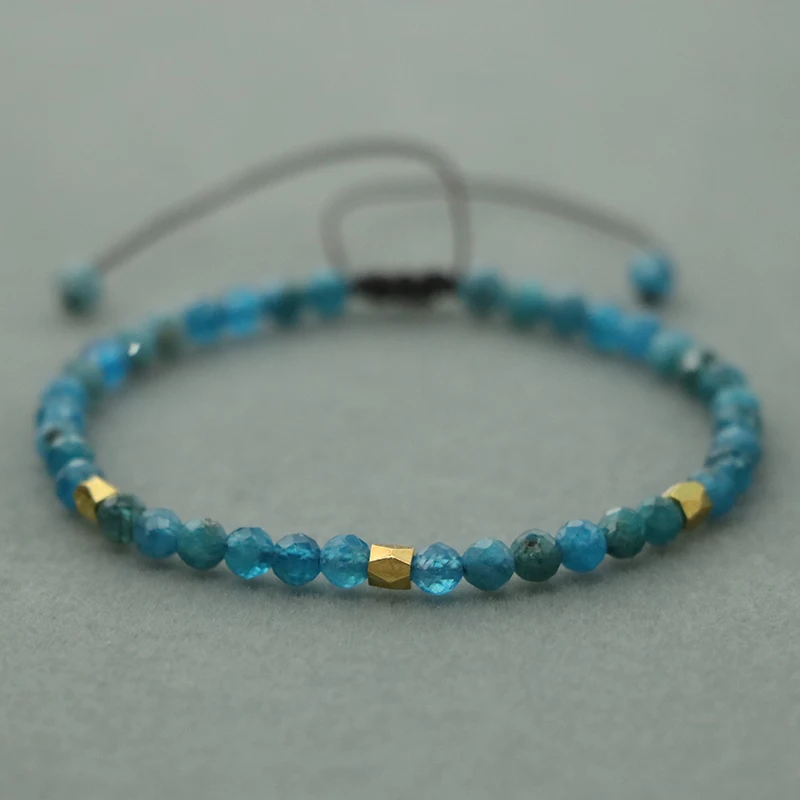 EDOTHALIA 4MM Faceted Apatite Stone Bead Wrist Bracelet Healing Natural Stone Women Bracelet Adjustable Length