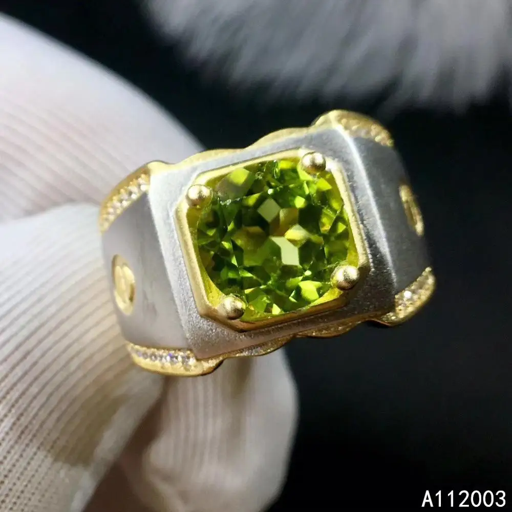 

KJJEAXCMY fine jewelry 925 sterling silver inlaid natural Peridot new boy schoolboy men ring luxury Support Detection