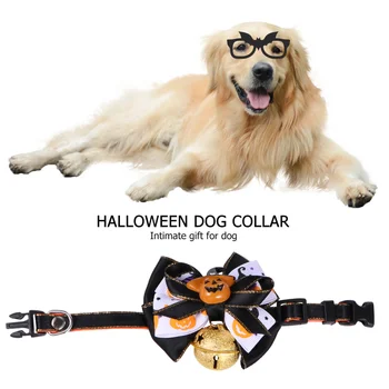 

Halloween Dogs Collar Pumpkin Neck Strap Funny Pets Collar Necktie with Bells