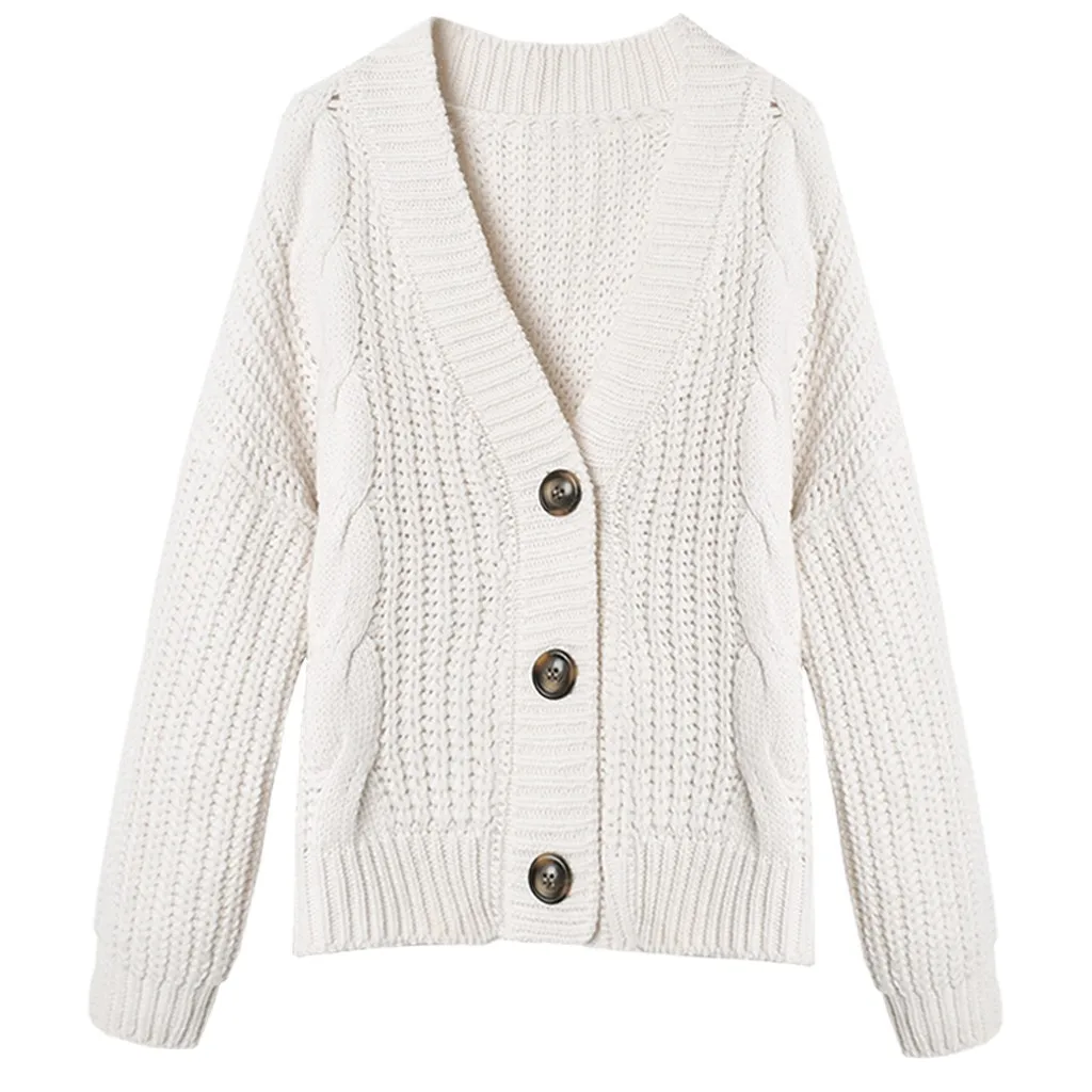 

Women solid button V neck Sweaters And Cardigan Knitted Winter autumn Clothing cardigan casual Femme Hiver Truien Dames L30824