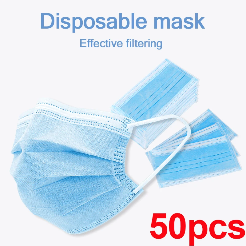 

50pcs Disposable Face Masks Dustproof Mouth caps Anti PM2.5 Anti Breathing Safety Masks Face Care Elastic