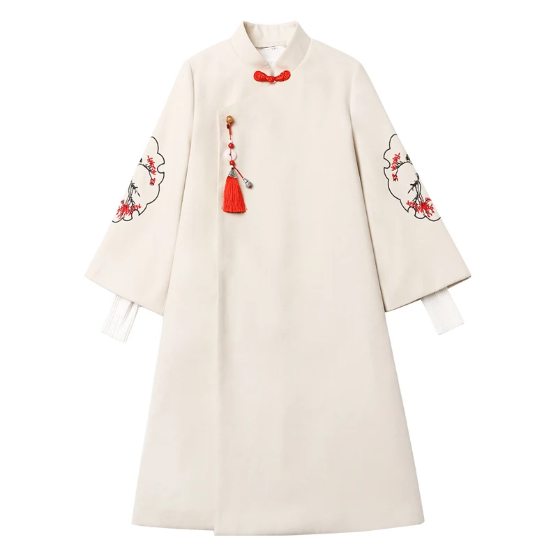 

2020 chinese style morden cheongsam women cotton embroidery warm thick chinese dress gown printed long sleeve traditional qipao