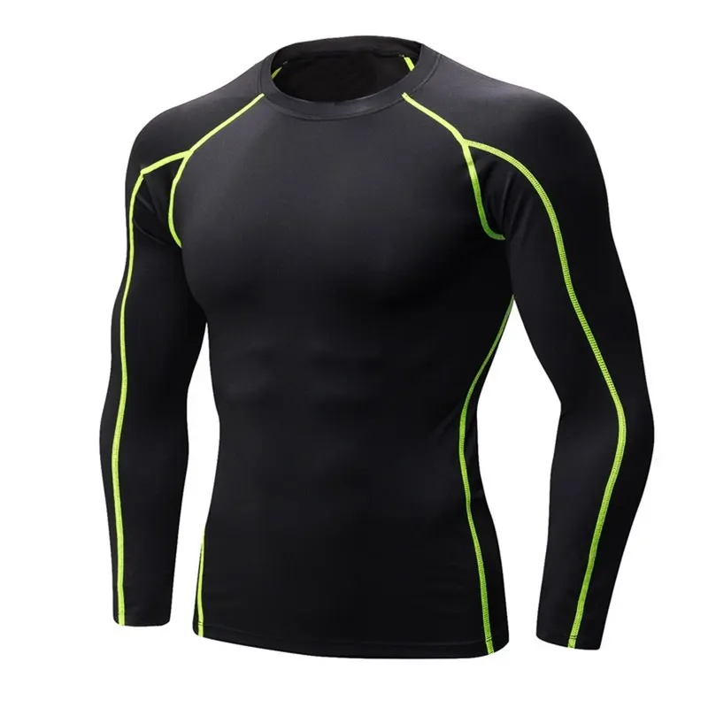 Style 1Green Striped DIHOPE Vertvie быстросохнущая Мужская футболка для бега с длинным рукавом, топы для фитнеса для мужчин, компрессионные футболки для похудения - Цвет: Style 1Green Striped