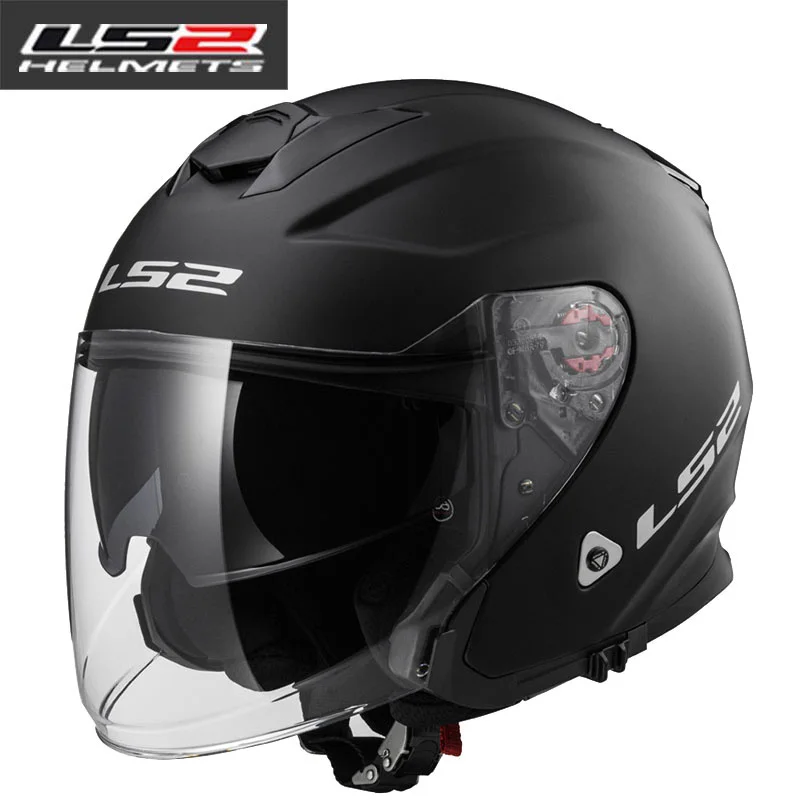 LS2 OF521 moto rcycle шлем из стекловолокна двойной Лен с открытым лицом Мото шлем с быстросъемной пряжкой LS2 шлемы на половину лица - Цвет: 3 Matte Black