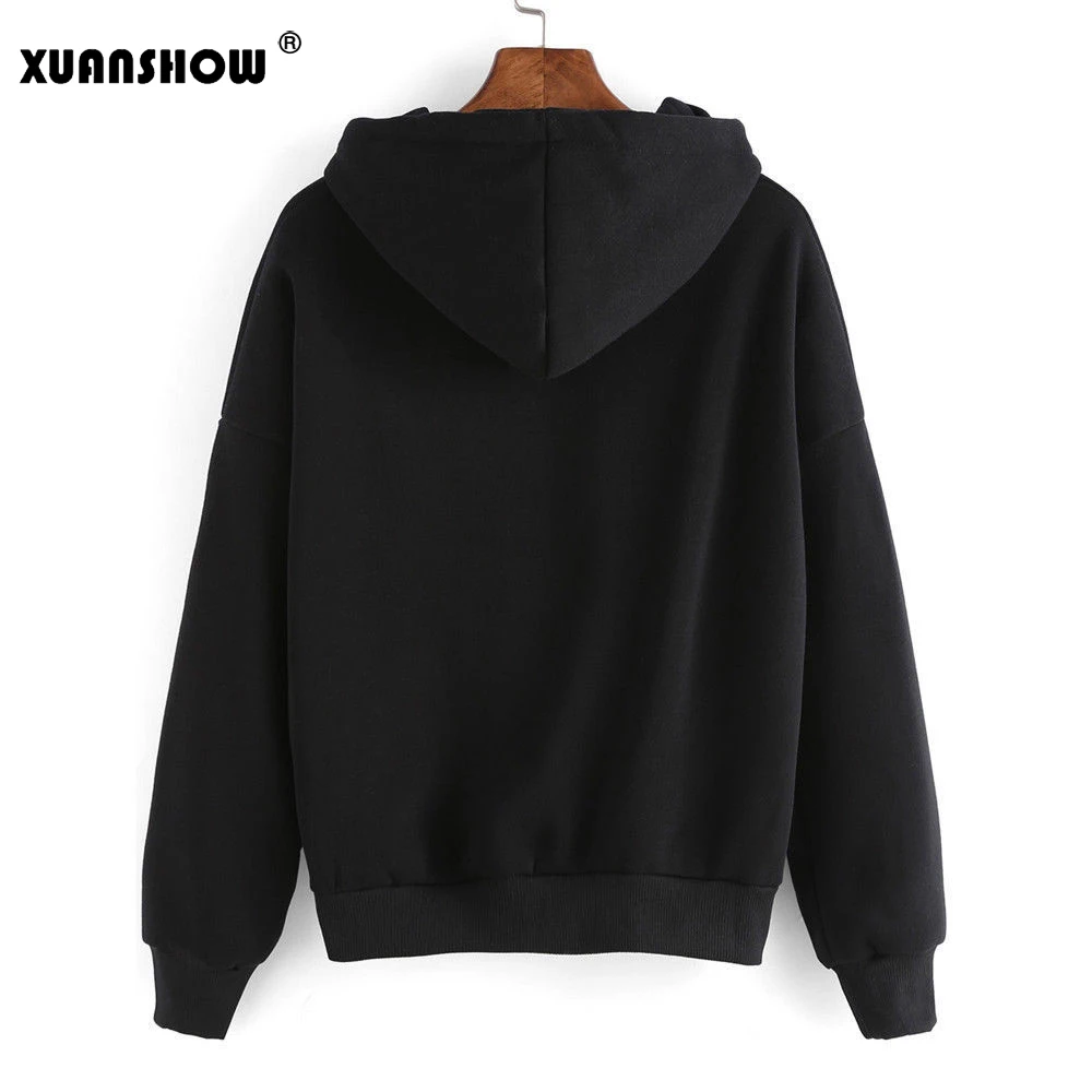 XUANSHOW Для женщин толстовки осень-зима с длинным рукавом Перемычка Hoody пуловер Блуза Топ Bluzy; искусственная кожа; Прямая(дропшиппинг); Damskie Sudadera Mujer