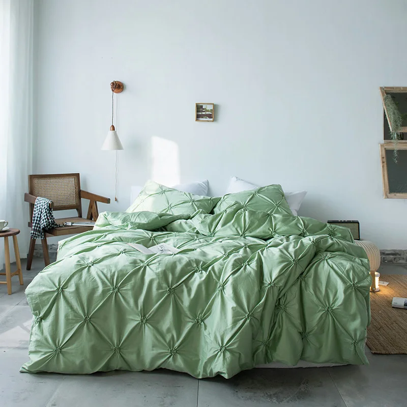 60S Satin CWW Bed Set Duvet Cover Sheet Pillowcases Solid Light Green Yellow Blue Dark Pink White Queen | Дом и сад