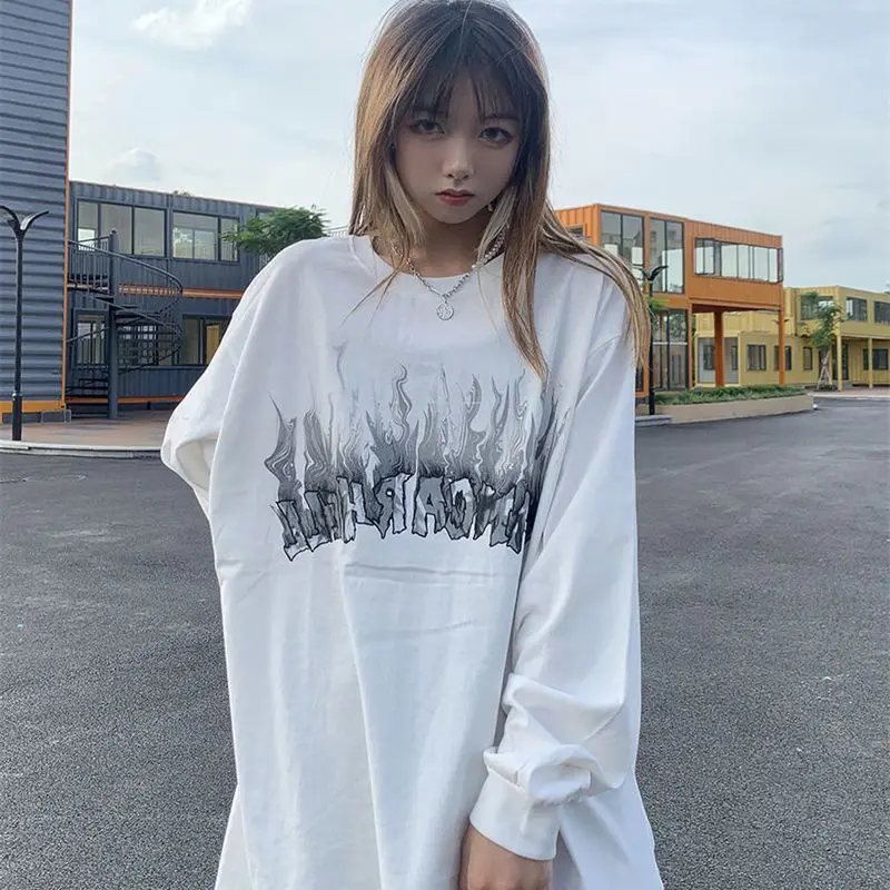 

Женская футболка с длинным рукавом, Новинка весна-осень 2022, Студенческая Корейская Свободная рубашка большого размера в стиле Харадзюку, трендовая уличная одежда