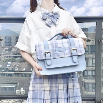 

blue Small Fresh School Student JK Uniform Lattice Cambridge Satchel Handbag Girl Japanese Messenger Bag Shoulder Bags