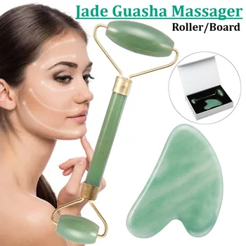 

2Pcs Natural Jade Guasha Massager Double Head Wand Guasha Board Facial Beauty Massage Tools Slimming Face Neck Massager