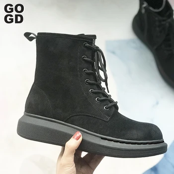 

[GOGD] Martin Boots Female 2020 New Autumn British Wind Genuine Leather Thick With Short Boots Motorcycle Boots women shoes