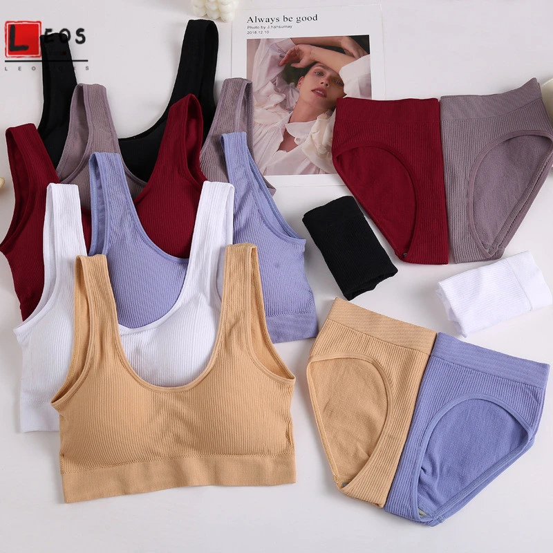 plus size underwear sets Women Seamless Underwear Sets Tank Tops Panties Suits Cotton Lingerie Set Padded Vest Elastic Waist Briefs 2Pcs Bralette Set sexy bra panty set