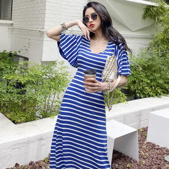 

Summer wear new temperament of han edition cultivate one's morality dress female leisure knitting striped full-skirted dress dre