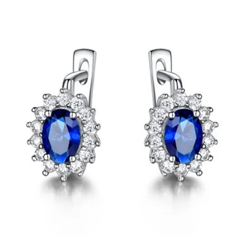

Solid Gemstone Clip Earrings for Women Blue Sapphire Fine Jewelry Wedding Engagement Valentine's Gift
