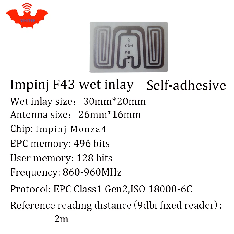 Rfid метка UHF наклейка Impinj F43 влажная инкрустация 915mhz868mhz 860 960MHZ Higgs3 EPC 6C 50 шт.