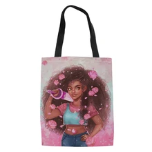 HaoYun Модные женские льняные мешочки черные африканские девушки принты шаблон девушки холст сумки афро искусство дизайнер сумки для покупок