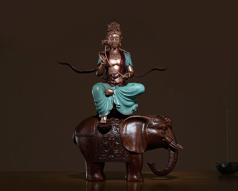 Китай Тибетский Бронзовый Samantabhadra Будда Фен-шуй фигурка украшения Медь